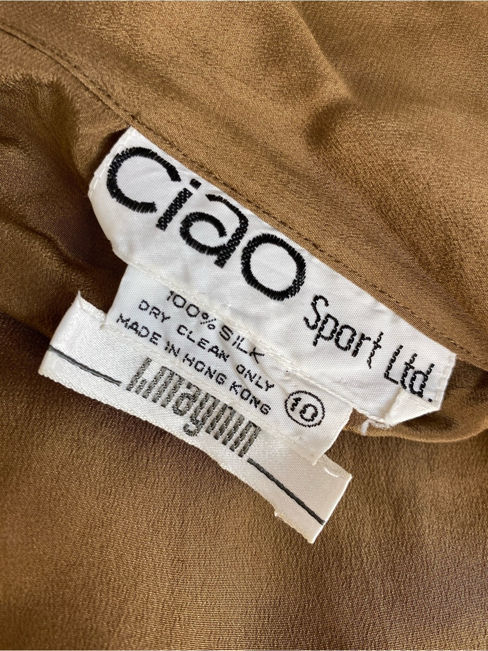 💯Silk Tie-Neck Long Sleeve Blouse in Olive Brown - Picture 9 of 9